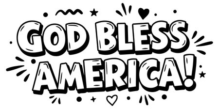 Bold. stylized lettering of the phrase God Bless America with celebratory decorative elements. Perfect for patriotic apparel. posters. or social media posts promoting American values.のイラスト素材