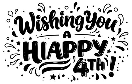 A graphic design showcasing a celebratory message. using a bold. playful font style with decorative elements. Perfect for advertising or social media posts relating to the 4th of July.のイラスト素材