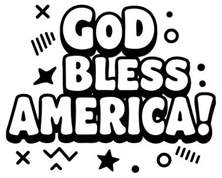 Stylish. impactful graphic design features bold text of the phrase God Bless America. and simple graphic elements in a black and white. print-on-demand design.のイラスト素材