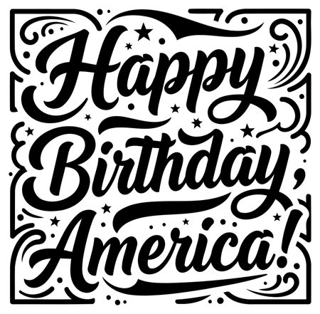 Bold. stylized typography with celebratory message. Ideal for t-shirts. posters. or merchandise; shows a festive and patriotic theme.のイラスト素材