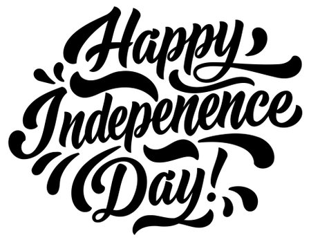 Stylish. bold. and celebratory graphic expressing Happy Independence Day in a creative. circular layout. Perfect for holiday-themed advertising campaigns or editorial use.のイラスト素材