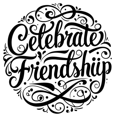 Stylish and elegant. the design features a large Celebrate Friendship phrase written in a bold script font. Ideal for advertising. branding. print design. or editorial stock use.のイラスト素材