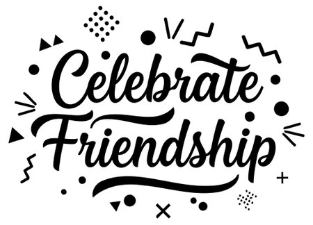 A bold graphic design featuring the phrase Celebrate Friendship with modern abstract shapes. Suitable for a variety of uses including advertising. editorial. and social media.のイラスト素材