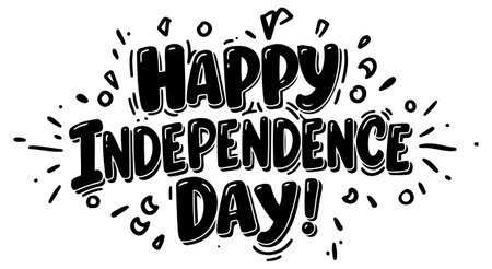 Bold. stylized text graphic expresses a celebratory national holiday. suitable for advertising. greeting cards. and social media posts.のイラスト素材