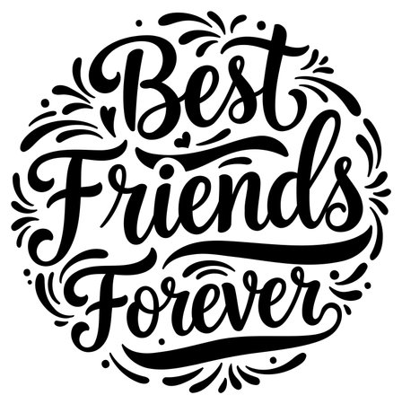This bold. decorative graphic features the phrase Best Friends Forever in a hand-drawn. elegant script. Great for merchandise and posters.のイラスト素材