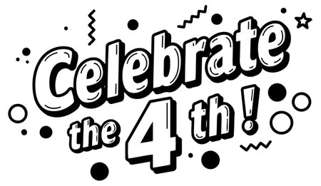 A bold. graphic design featuring the text Celebrate the 4th! in a retro comic-book style. Perfect for social media posts. invitations. or merchandise with an anniversary theme.のイラスト素材