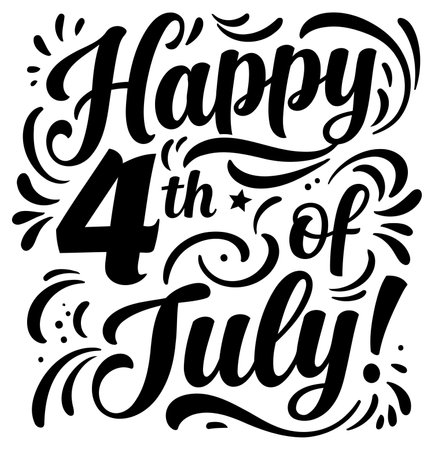 Stylish. decorative. and ornate typography conveying a Happy 4th of July message; suitable for a variety of marketing and print projects.のイラスト素材