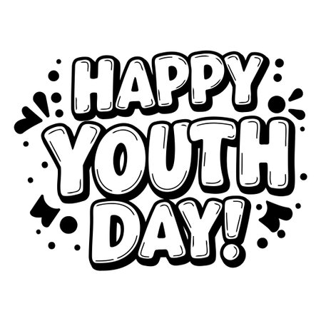 This graphic features a bold, stylized text design for the message Happy Youth Day. Suitable for digital and print media, this graphic can be used for advertising or editorial purposes.のイラスト素材