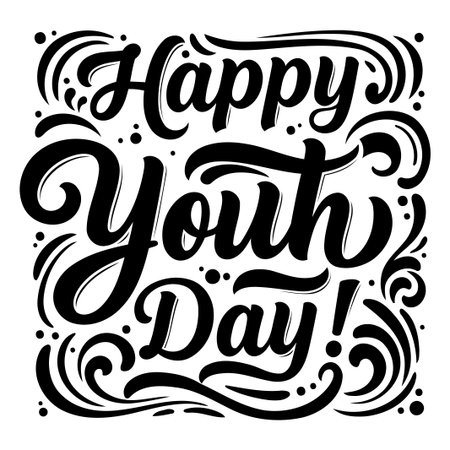 Bold, stylized lettering design in black on a white background conveys a sense of celebration and excitement for youth.のイラスト素材