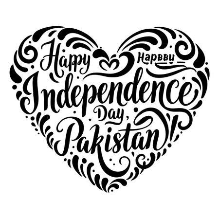 Elegant, stylized lettering in a heart shape forms a celebratory design perfect for Independence Day advertising, social media posts, or editorial content.のイラスト素材