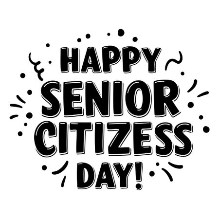 Eye-catching, bold lettering design with fun graphic elements. Perfect for use in advertising, social media posts, or editorial pieces celebrating senior citizens.のイラスト素材