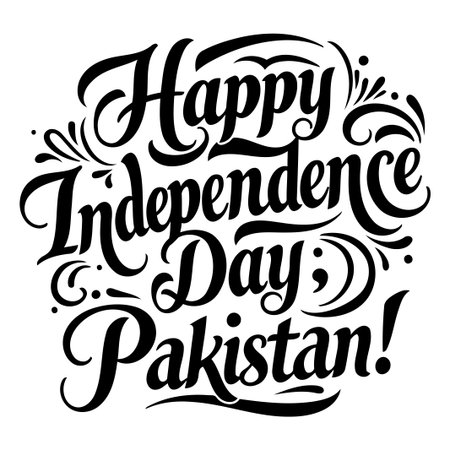 Bold, decorative lettering says Happy Independence Day Pakistan! in a celebratory style suitable for advertising and print media.のイラスト素材
