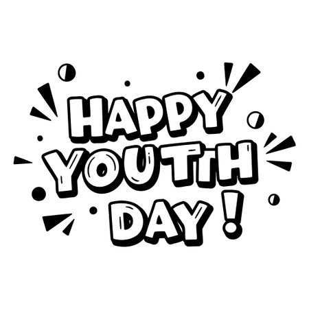 A bold, stylized graphic design featuring the text Happy Youth Day! in a cartoon, comic book style. Suitable for advertising, editorial, or social media content celebrating youth.のイラスト素材