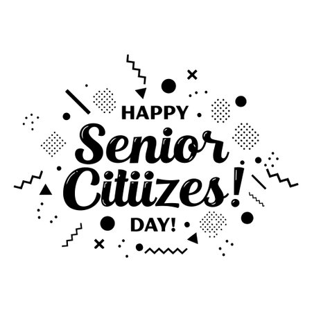Bold, stylish typography expressing Happy Senior Citizens Day, with modern graphic elements. Ideal for use in advertising or editorial for senior citizen awareness or celebration events.のイラスト素材