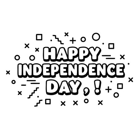 A bold, stylized graphic with a simple message of Happy Independence Day! Great for patriotic holidays, print design, or social media.のイラスト素材