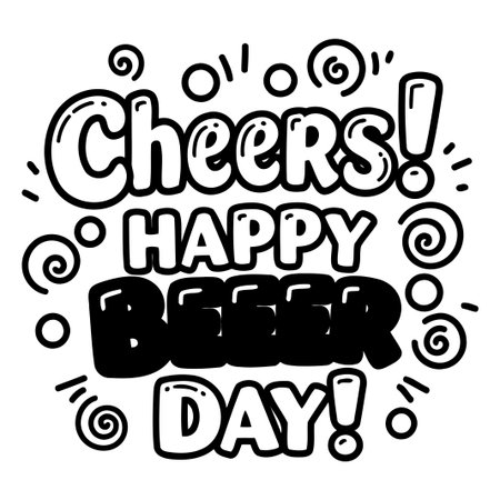 Bold, cartoon-style lettering with celebratory swirls; perfect for social media or print applications such as merchandise or posters.のイラスト素材