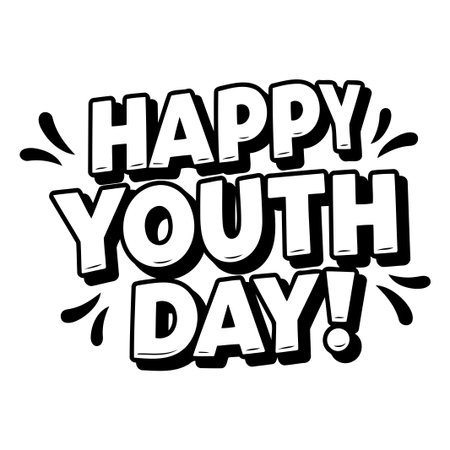 Bold, stylized typography graphic proclaims Happy Youth Day with celebratory accents. Perfect for social media posts, posters, or website banners showcasing the day.のイラスト素材