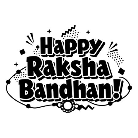 A bold, stylized graphic design for the celebration of Raksha Bandhan, featuring the text in a fun, cartoon-like font with decorative elements.のイラスト素材