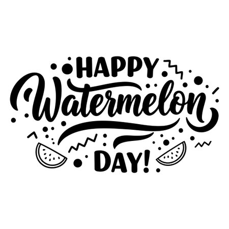 Bold, stylized text with decorative watermelon shapes and patterns on a bright white background; perfect for seasonal advertising and social media posts.のイラスト素材