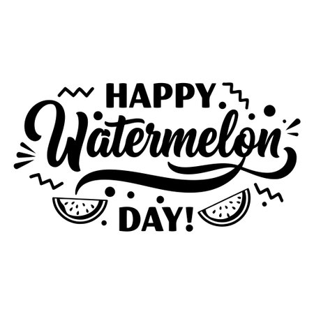 This bold graphic features stylized text and illustrations of watermelon slices, perfect for summer-themed advertising and social media content, or apparel/fabric design.のイラスト素材
