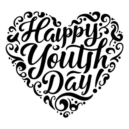 A bold, decorative graphic design of the words Happy Youth Day in a heart shape, perfect for celebrating youth.のイラスト素材