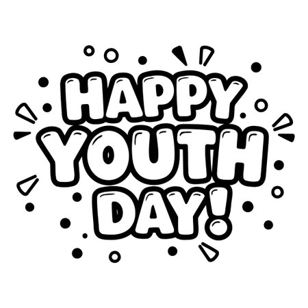 A graphic design displaying the words Happy Youth Day in a playful, bold font, perfect for social media posts, posters, or other promotional materials.のイラスト素材