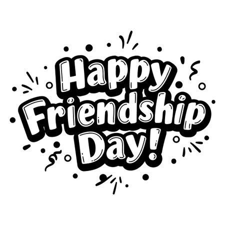 This bold, stylized graphic features the text Happy Friendship Day with celebratory design elements in a simple, impactful design, perfect for social media posts or greeting cards.のイラスト素材