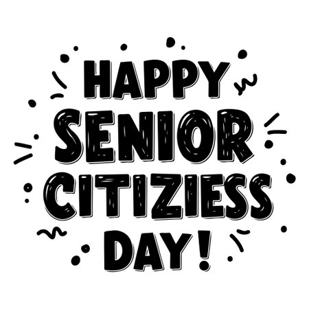 This graphic design features large, bold text with a cartoonish style, perfect for use in advertising, posters, or social media posts related to Happy Senior Citizens Day.のイラスト素材