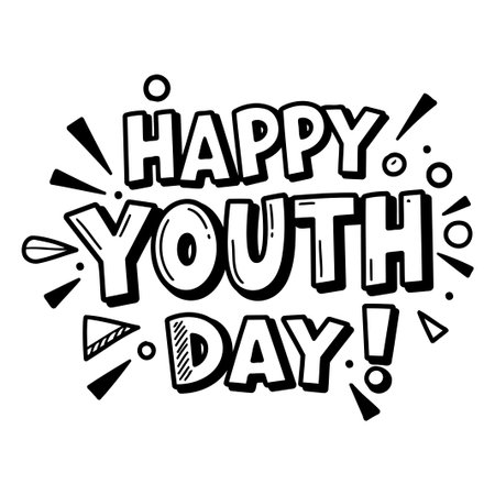 This fun graphic design features the bold text Happy Youth Day with stylized decoration suitable for social media posts, websites, or print media.のイラスト素材