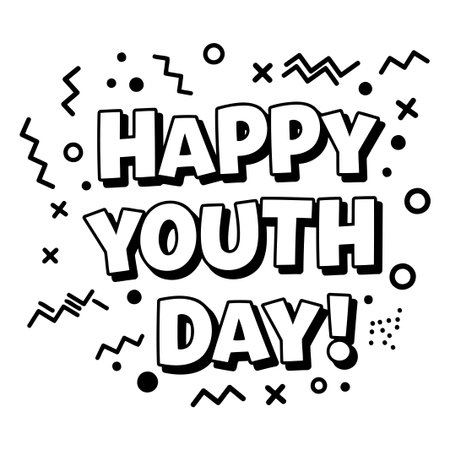 Stylish, bold, black text and graphic elements on a white background. Ideal for posters, social media content, or print advertising celebrating youth day.のイラスト素材
