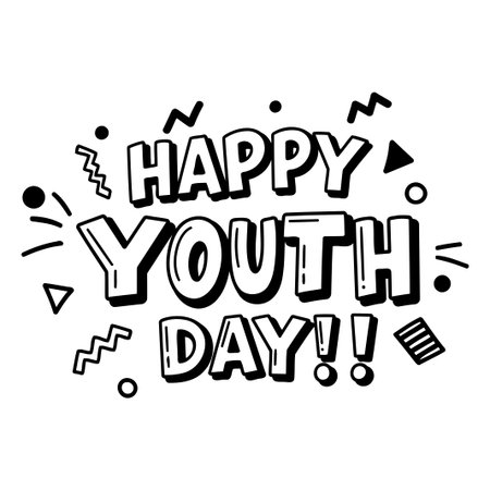 This bold, expressive graphic design featuring the words Happy Youth Day is perfect for advertising, social media posts, or editorial content related to youth advocacy or celebrations.のイラスト素材