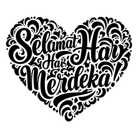 Heart-shaped graphic, black and white stylized lettering, ideal for celebrations. Excellent use in advertising, social media, invitations, or print materials.のイラスト素材