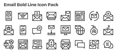 Collection of 24 Bold Outline-style vector icons for Email, designed for clarity and versatility.のイラスト素材