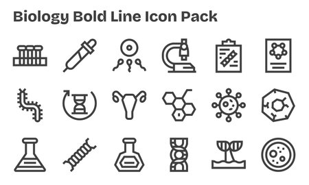 Vector pack with 18 Bold Line icons inspired by Biology, ideal for scalable and creative design work.のイラスト素材