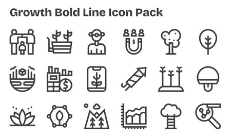 This collection features 18 Bold Line-style icons tailored to the Growth theme, great for digital design.のイラスト素材