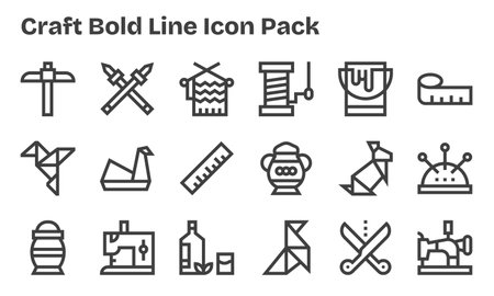 This collection features 18 Bold Line-style icons tailored to the Craft theme, great for digital design.のイラスト素材