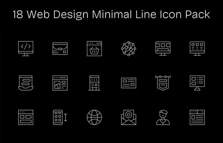 Download 18 scalable Minimal Line icons designed for Web Design, suitable for professional and creative projects.のイラスト素材