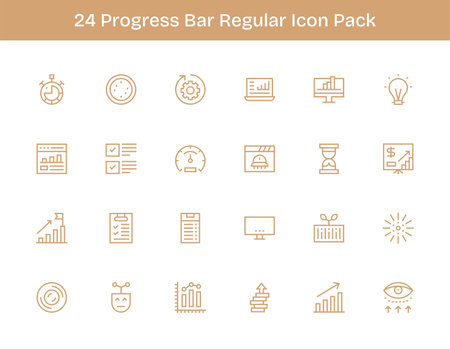 This set of 24 Regular Outline icons captures Progress Bar themes, perfect for tech and business applications.のイラスト素材