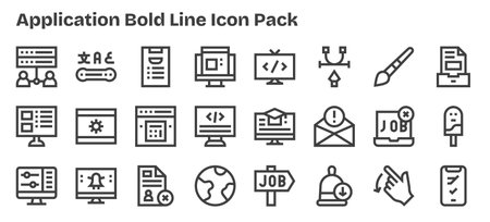 Professionally designed 24 icons in Bold Outline style, capturing the essence of Application for UI design.のイラスト素材