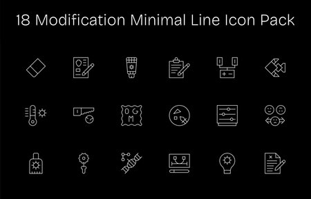 Set of 18 Minimal Line-style icons themed around Modification, crafted for seamless integration in...