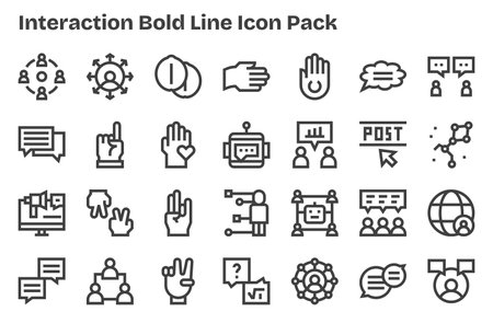 A clean collection of 28 Extra Bold Line icons representing Interaction, designed for modern dashboards and interfaces.のイラスト素材