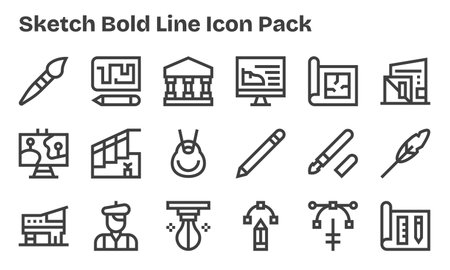 This Sketch icon pack includes 18 Bold Line vectors, perfect for enhancing digital interfaces.のイラスト素材