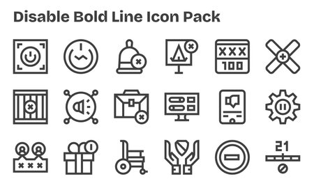Discover a set of 18 Bold Line icons crafted for the Disable theme, ideal for modern UI/UX projects.のイラスト素材