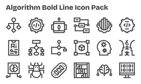 A dynamic set of 18 icons in Bold Line style, tailored for Algorithm and suited for digital products.のイラスト素材
