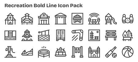 A dynamic set of 24 icons in Bold Outline style, tailored for Recreation and suited for digital...