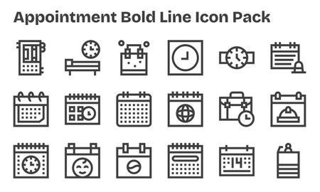 This collection features 18 Bold Line-style icons tailored to the Appointment theme, great for digital design.のイラスト素材