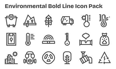 Enhance your projects with 18 Bold Line icons themed around Environmental, ideal for clean and professional designs.のイラスト素材