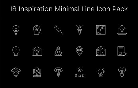 This collection features 18 Minimal Line-style icons tailored to the Inspiration theme, great for digital design.のイラスト素材