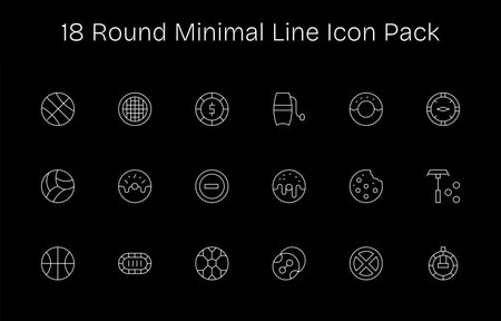This collection features 18 Minimal Line-style icons tailored to the Round theme, great for digital design.のイラスト素材