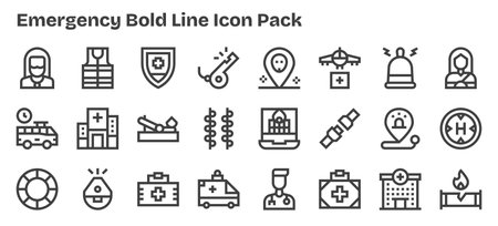 A versatile set of 24 Bold Outline vector icons focused on Emergency, ideal for mobile and web...